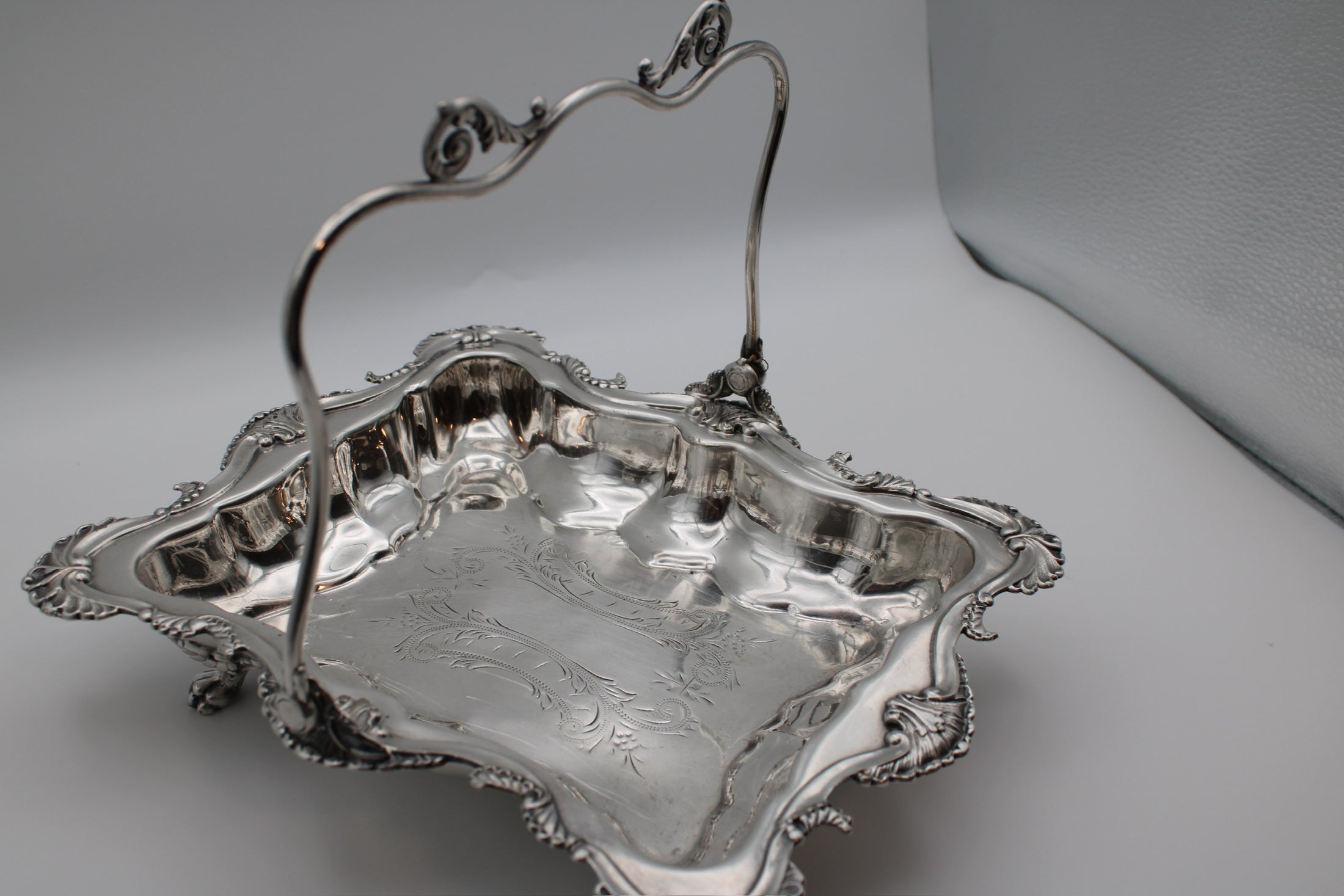 Silver Plated Rectangular Bridal Basket With Paw Feet