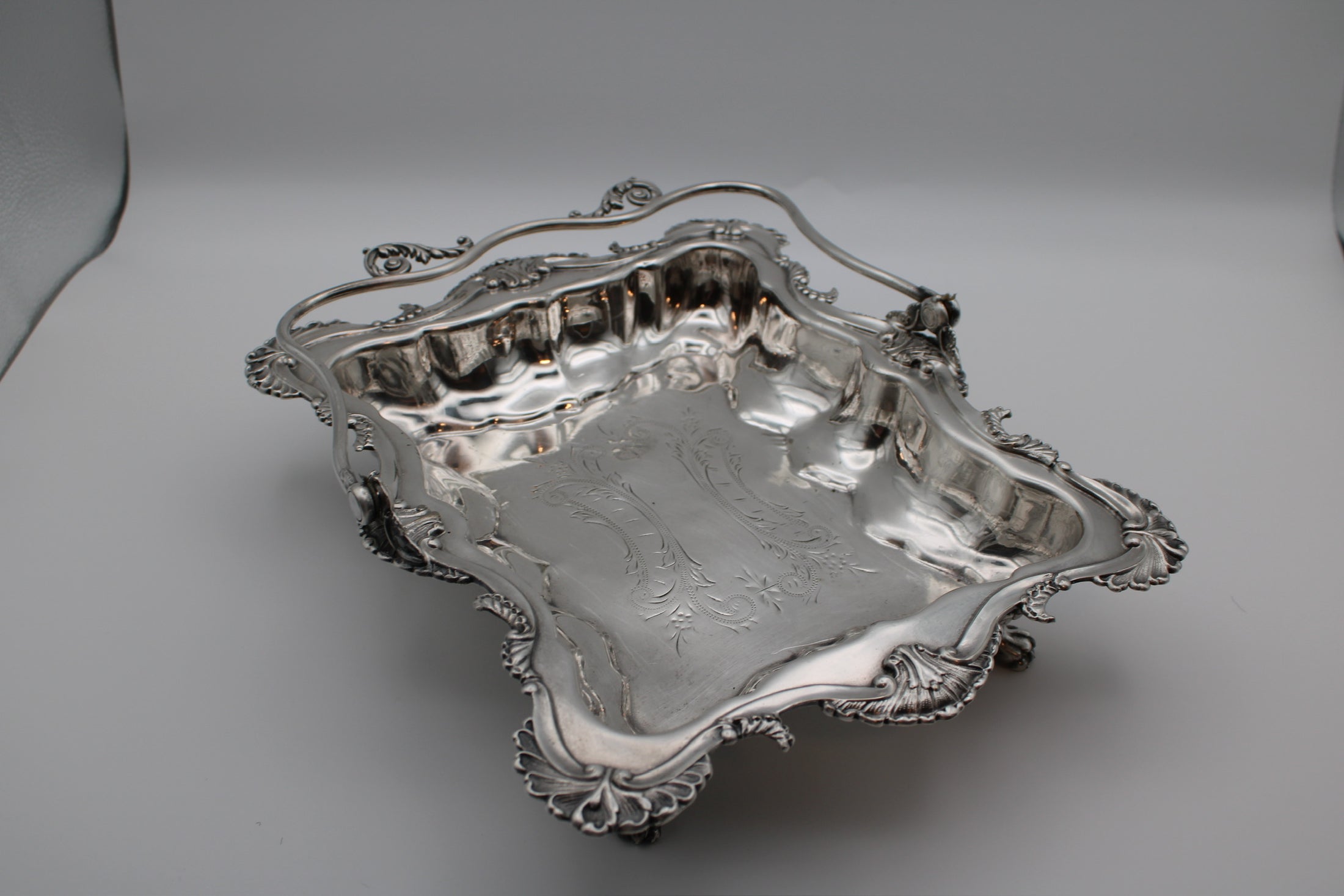 Silver Plated Rectangular Bridal Basket With Paw Feet