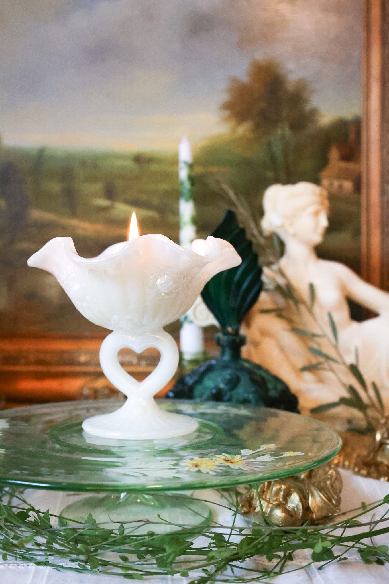 Vintage Fenton Mother of Pearl Heart Compote