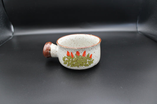 Ceramic Grey Red Floral Pot With Handle