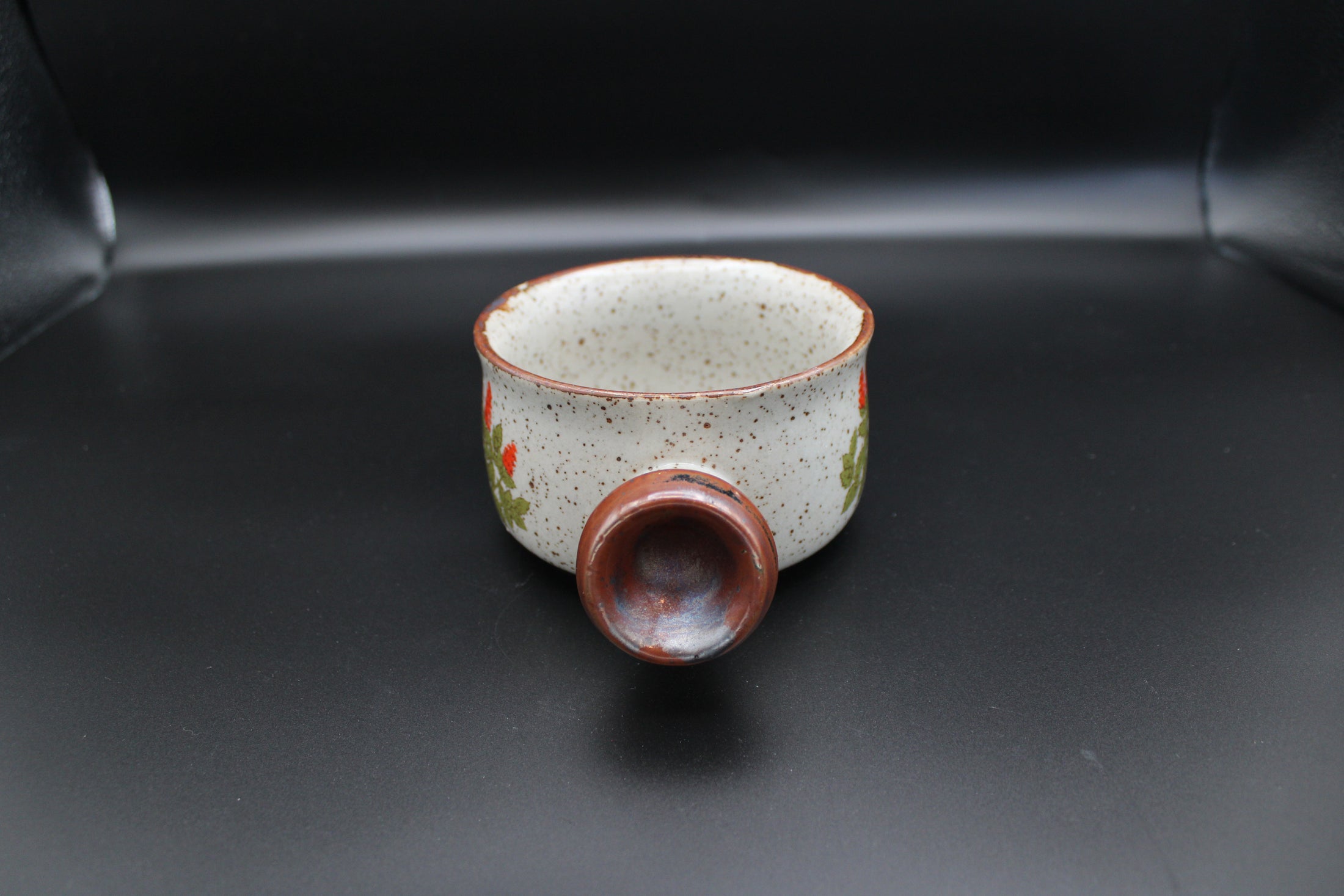 Ceramic Grey Red Floral Pot With Handle