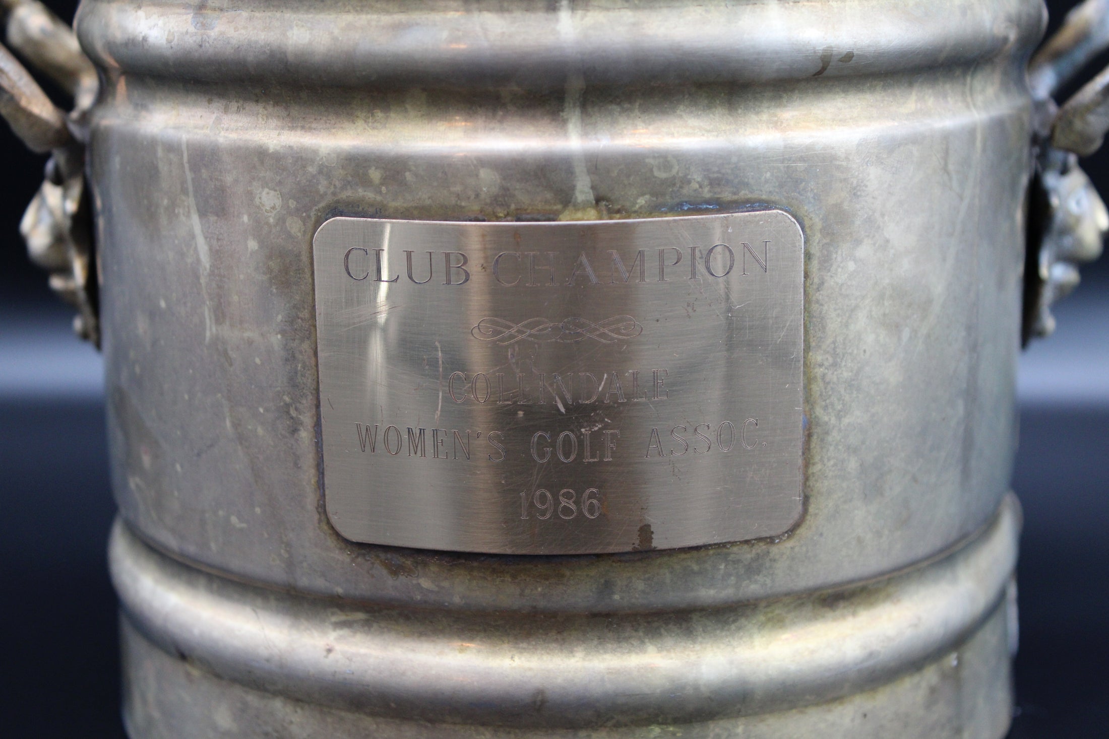 Brass Trophy Planter With Lion Handles "Club Champions Collindale Women's Golf Association 1986"