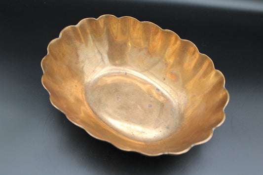 Oval Brass Scalloped Edge Bowl