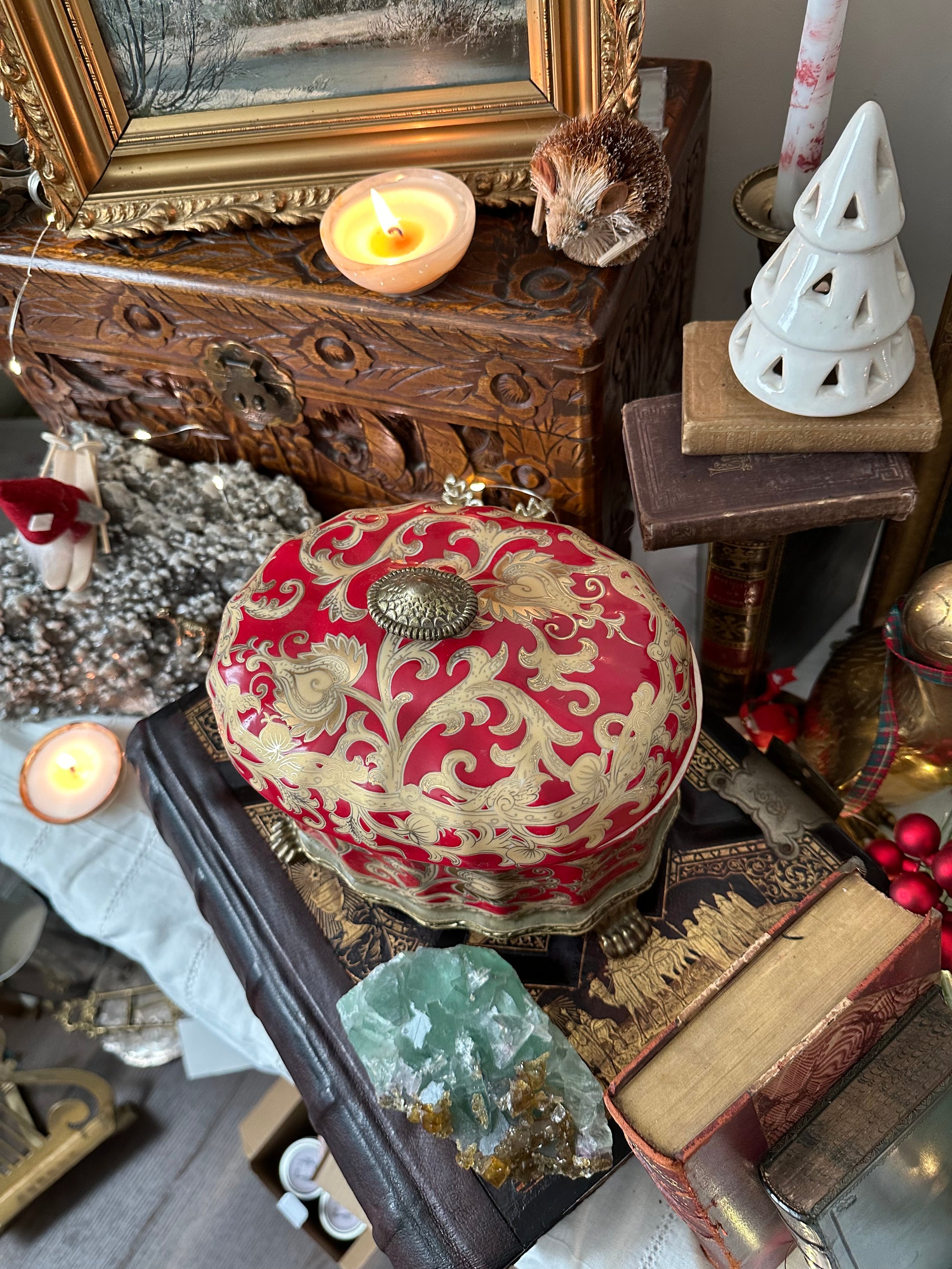 Red and Gold Chinese Hand Painted Urn