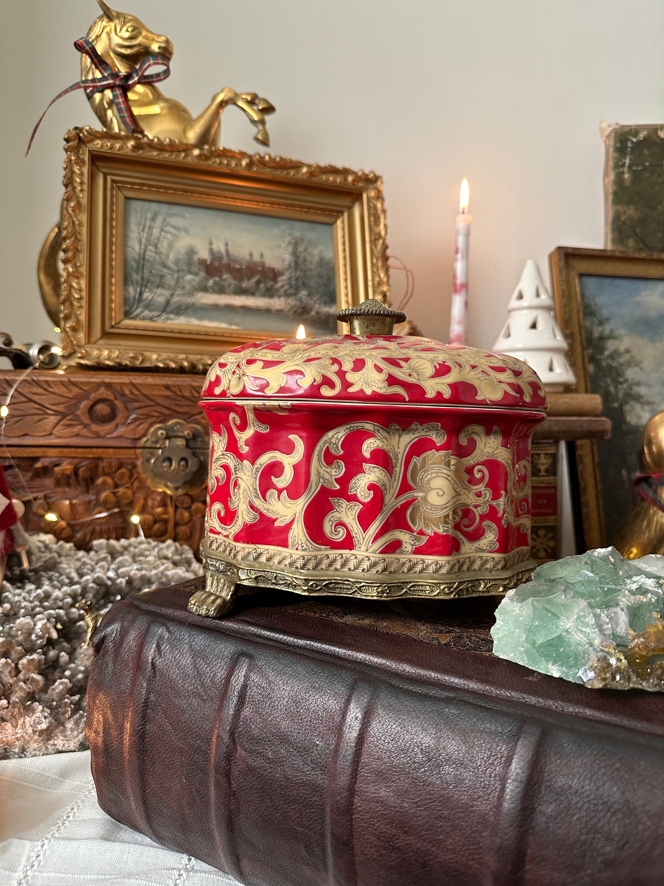 Red and Gold Chinese Hand Painted Urn