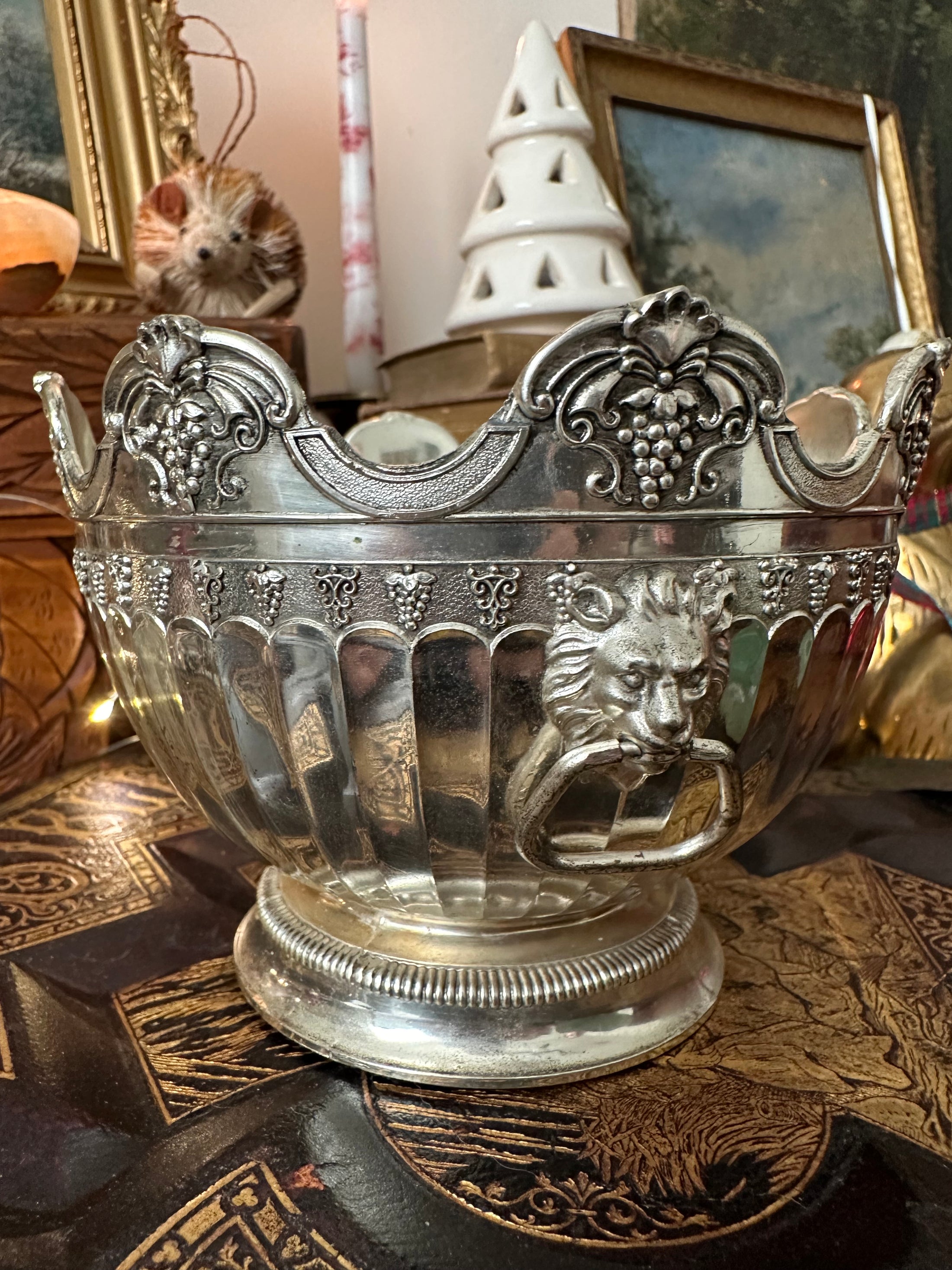 Silver Plated Lion Handled Bowl