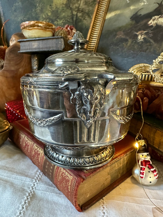 Christofle Silver Plated Lidded Bowl With Rams Head Detailing