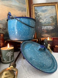 Load image into Gallery viewer, Blue Enamel Speckled Enamelware Graniteware Lidded Pot With Handle
