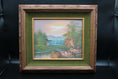 Load image into Gallery viewer, Vintage Oil On Canvas With Green Matting Landscape Painting
