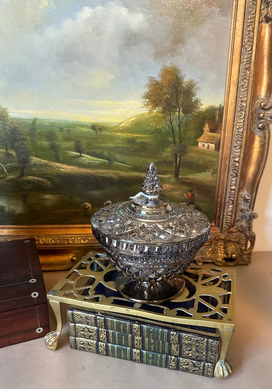 Opalescent Silver Grey Lidded Bowl