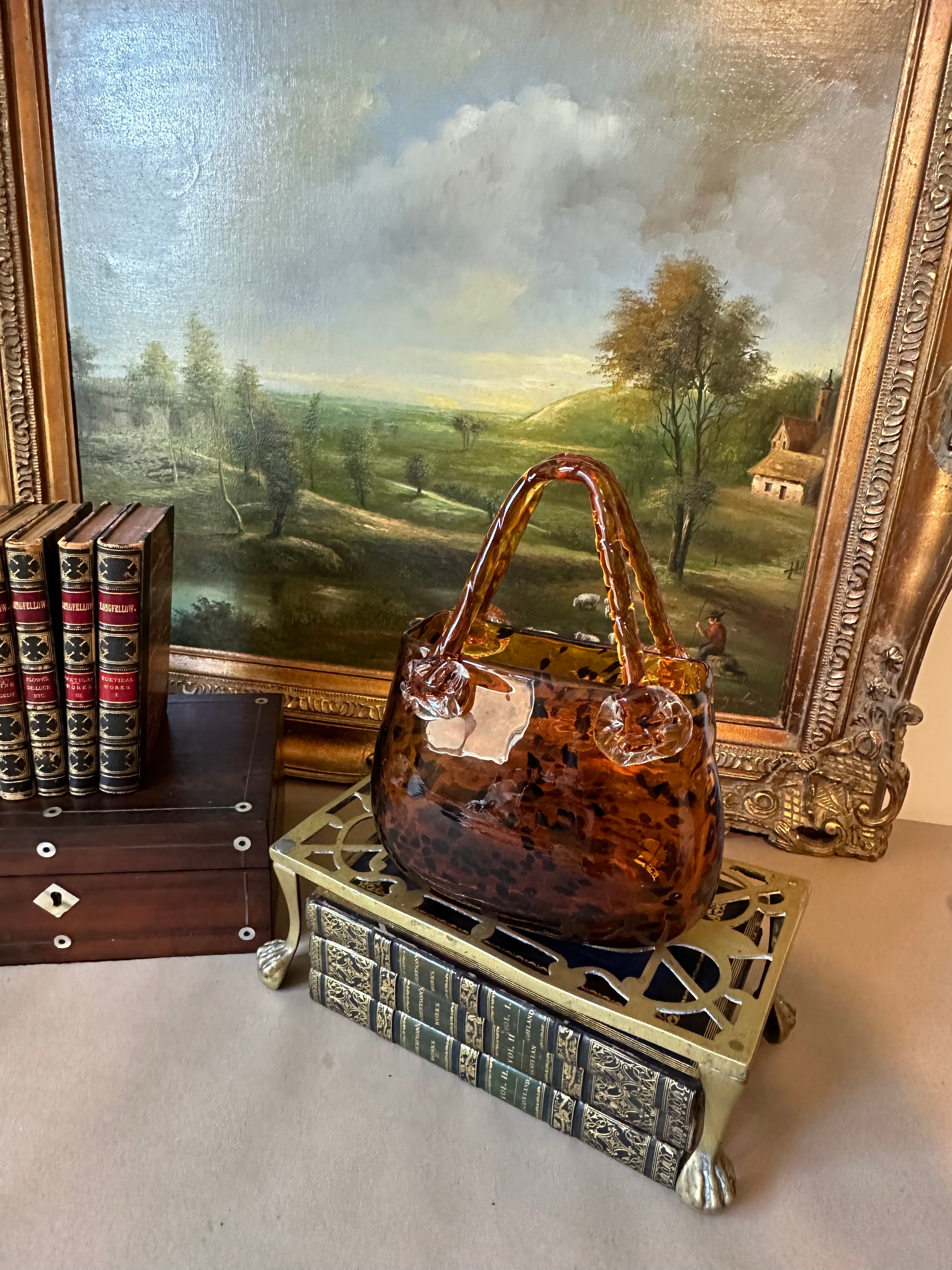 Brown Cheetah Blown Glass Purse