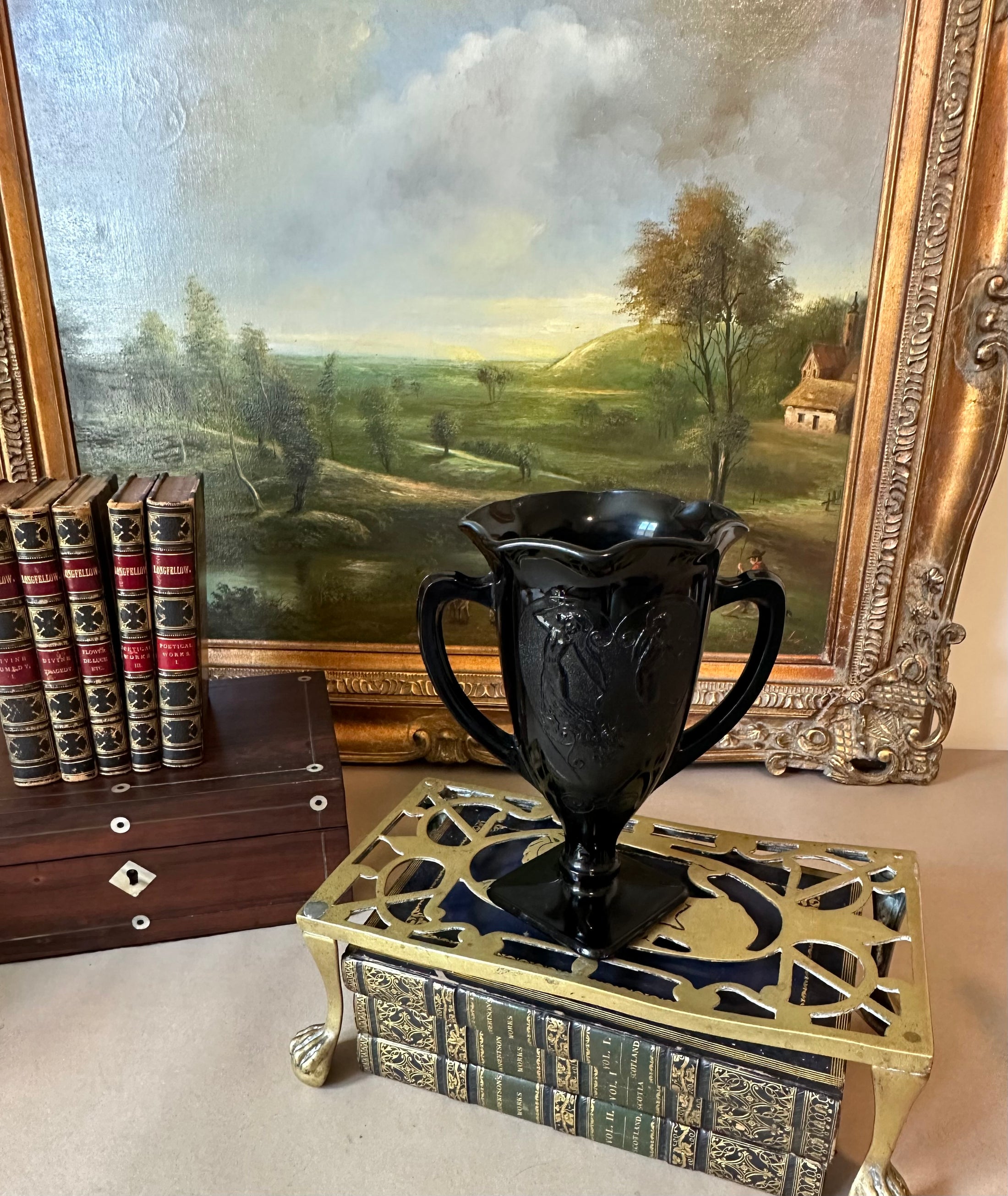 LE Smith Black Vase With Two Handles and Dancing Women