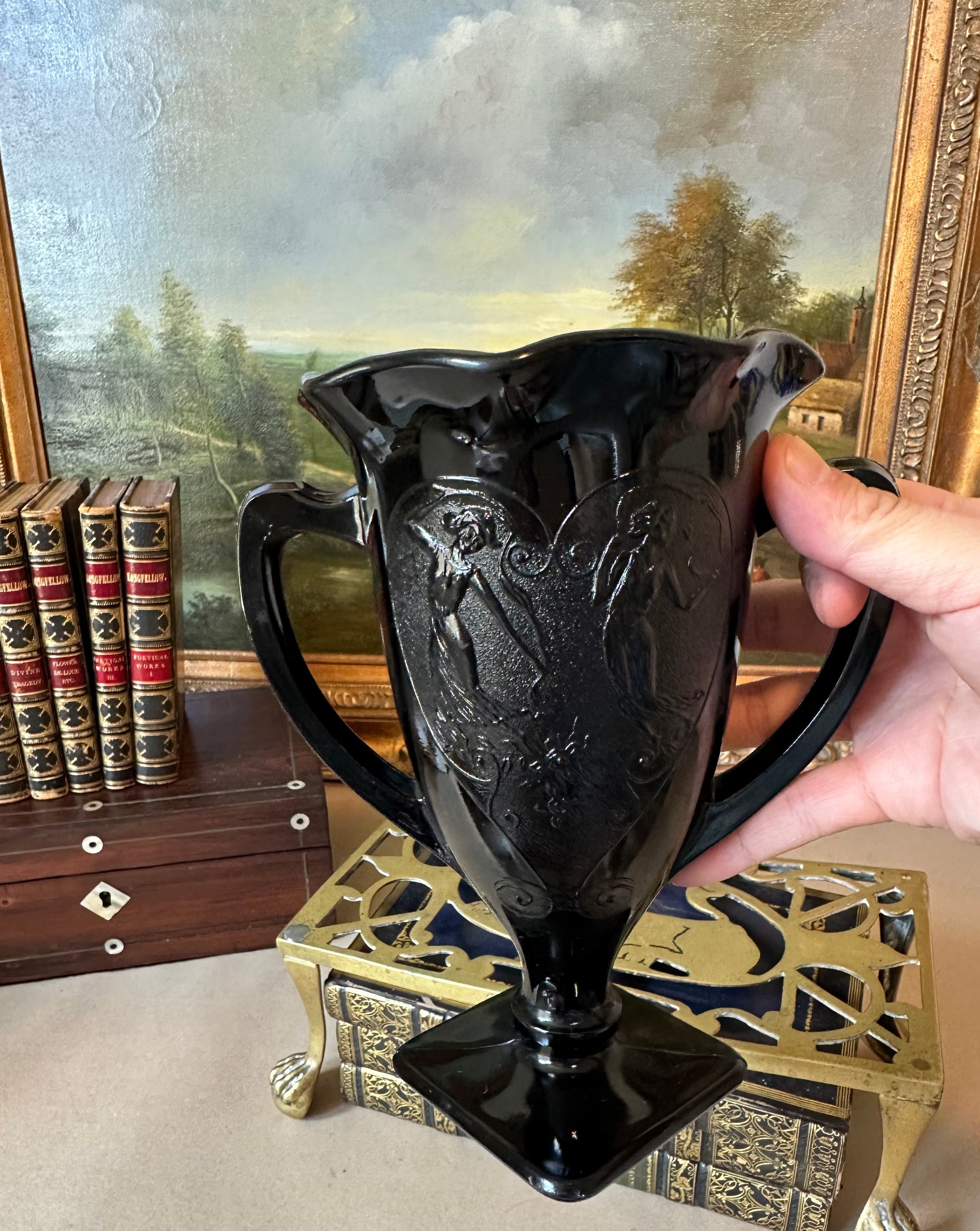 LE Smith Black Vase With Two Handles and Dancing Women