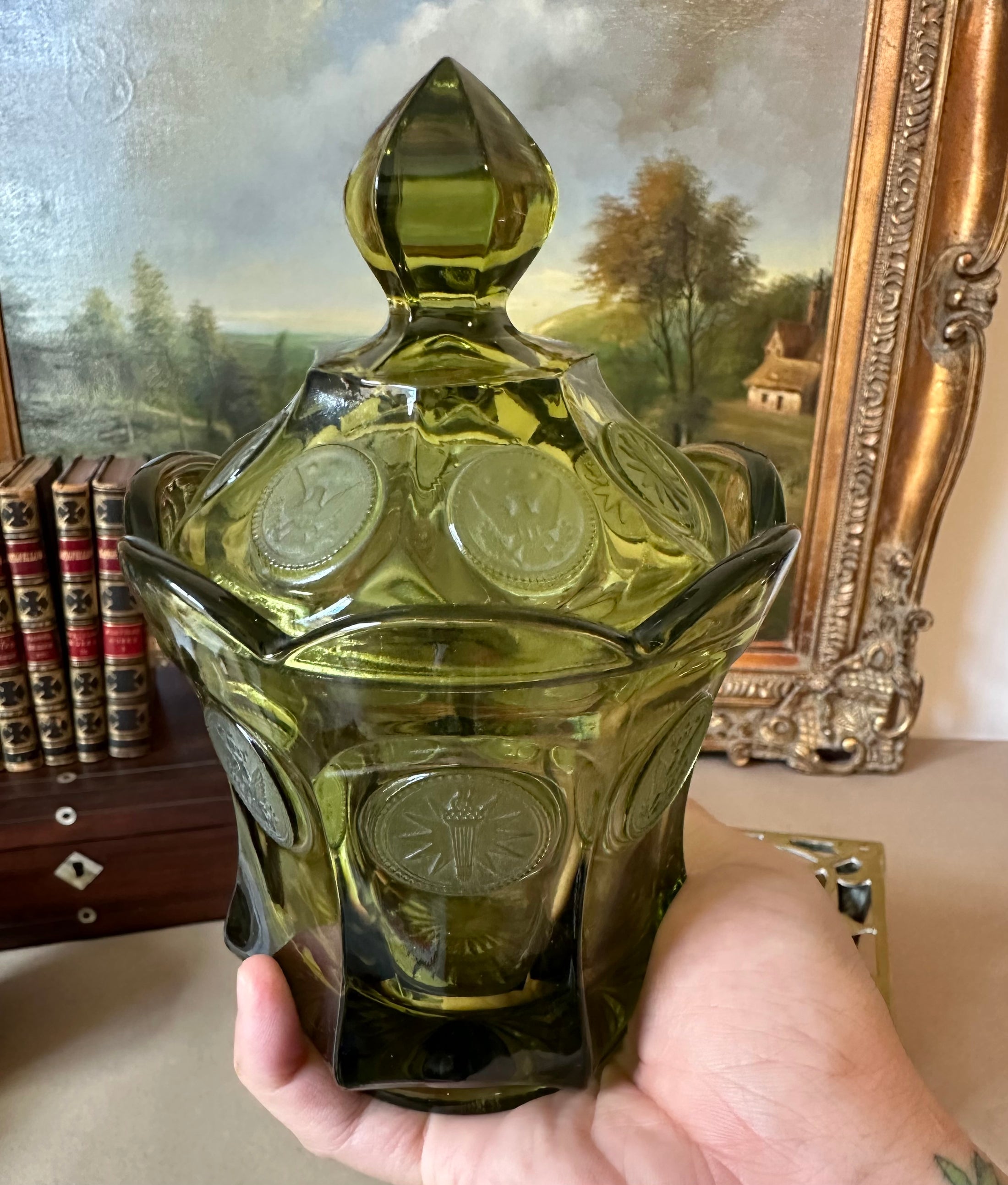 Green Coin Lidded Dish